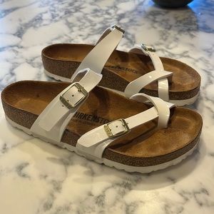 White Patent Leather Birkenstocks w/ Gold Buckles 38